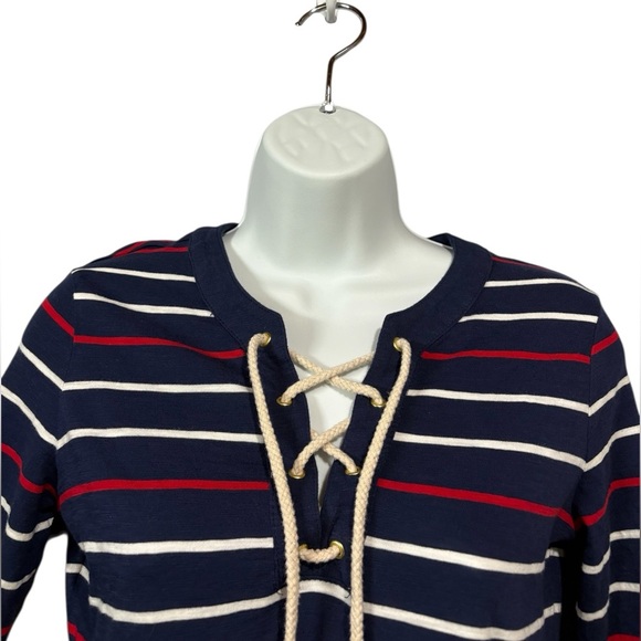 Tommy Hilfiger, Nautical Striped Lace Up Top Navy, Red & White, Small ⚓️ - Picture 3 of 9